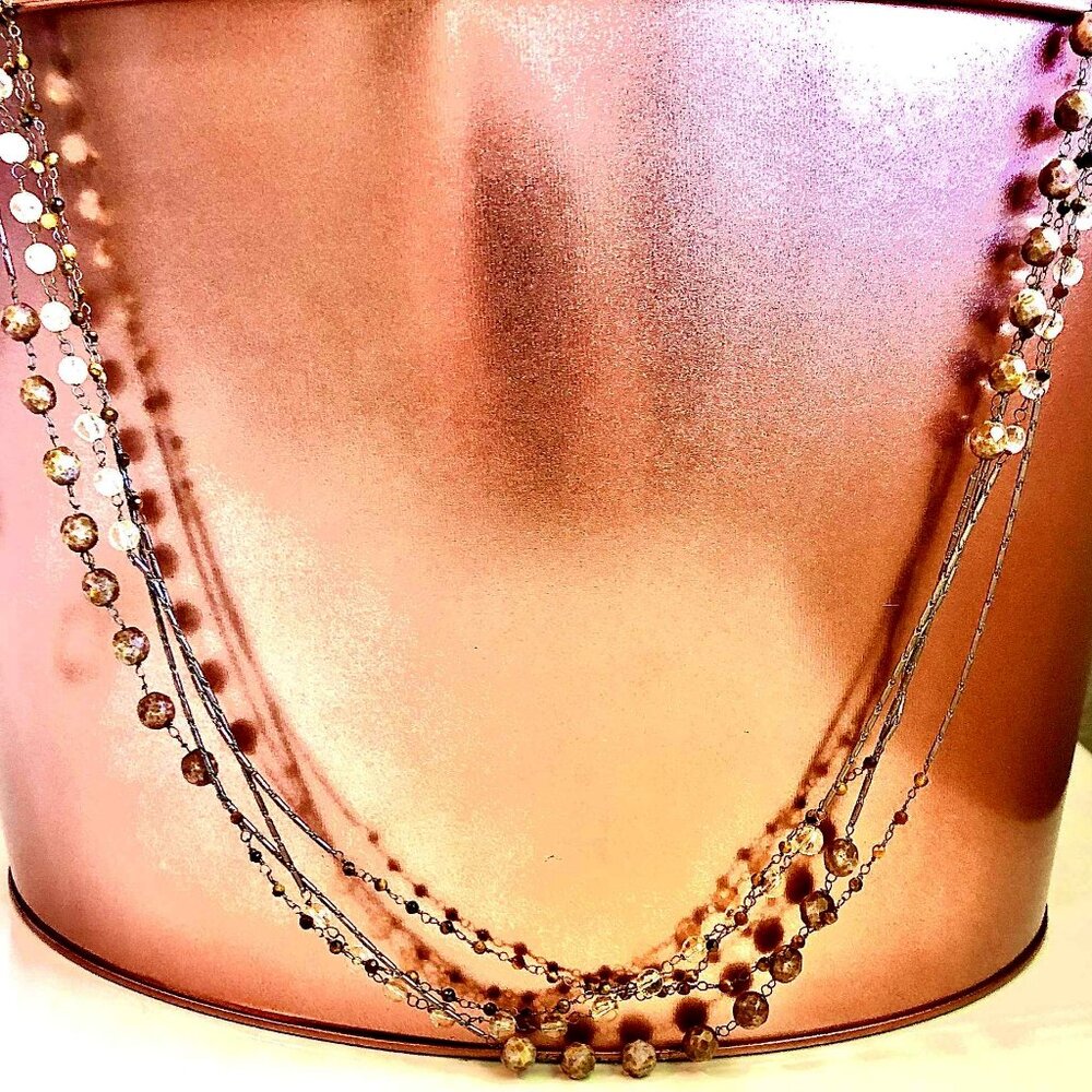 ALEXANDRA'S ACCENTS 3-Strand Flapper Necklace Amber Crystal Bead Chains 42"